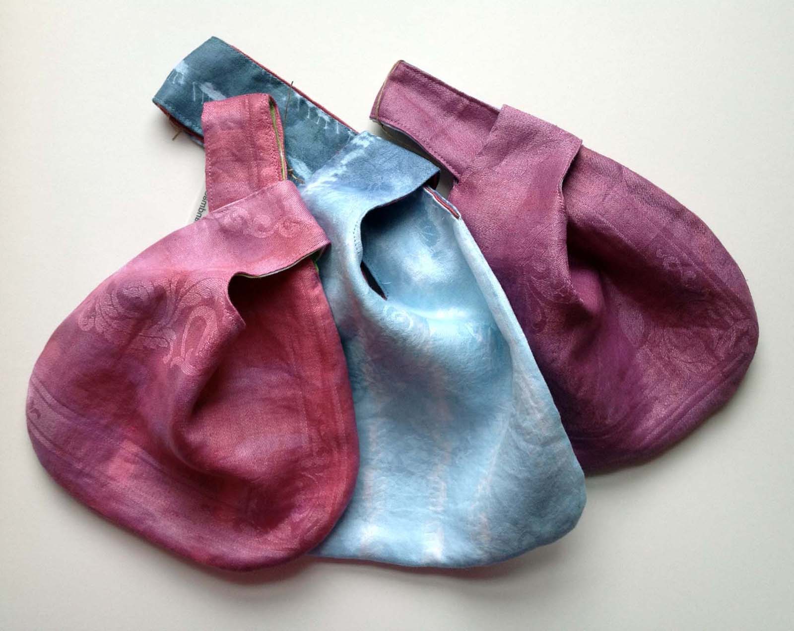 Shibori dyed, vintage damask linen bags