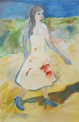 Woman in a yellow dress, Oil by Caroline Lumsden