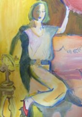 Women in interior, Oil by Caroline Lumsden